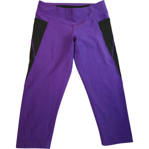 LUCY TECH Leggings Women Size S Black And Purple Athletic Gym Yoga Pants Cropped